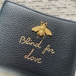 Gucci black leather BEE wallet Blind For Love original box, dust bag authentic!!